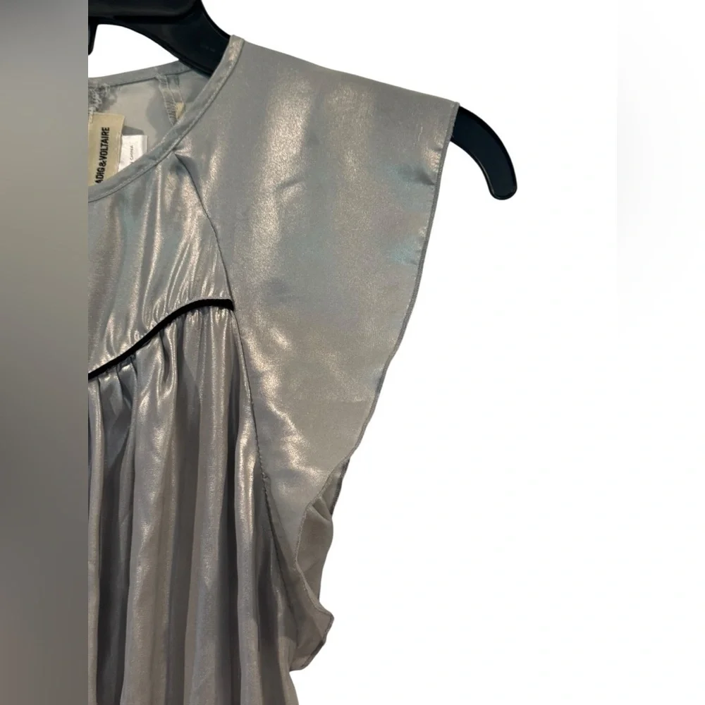 Girl’s Zadig & Voltaire Freja Silver Metallic Ruffled Dress: Size 10 - Picture 4 of 12